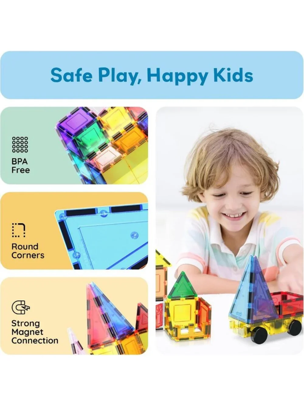 Magnetic Building Blocks Set - 61 Piece STEM Educational Toy for Kids Ages 3-12